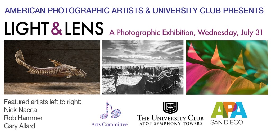 Light and Lens photo exhibition on Wednesday, July 31, 2024, at the University Club in San Diego.